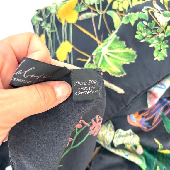 Fabric Frontline Zurich Silk Square Scarf Hermann Stocki 89 Designer Flowers - Picture 4 of 8